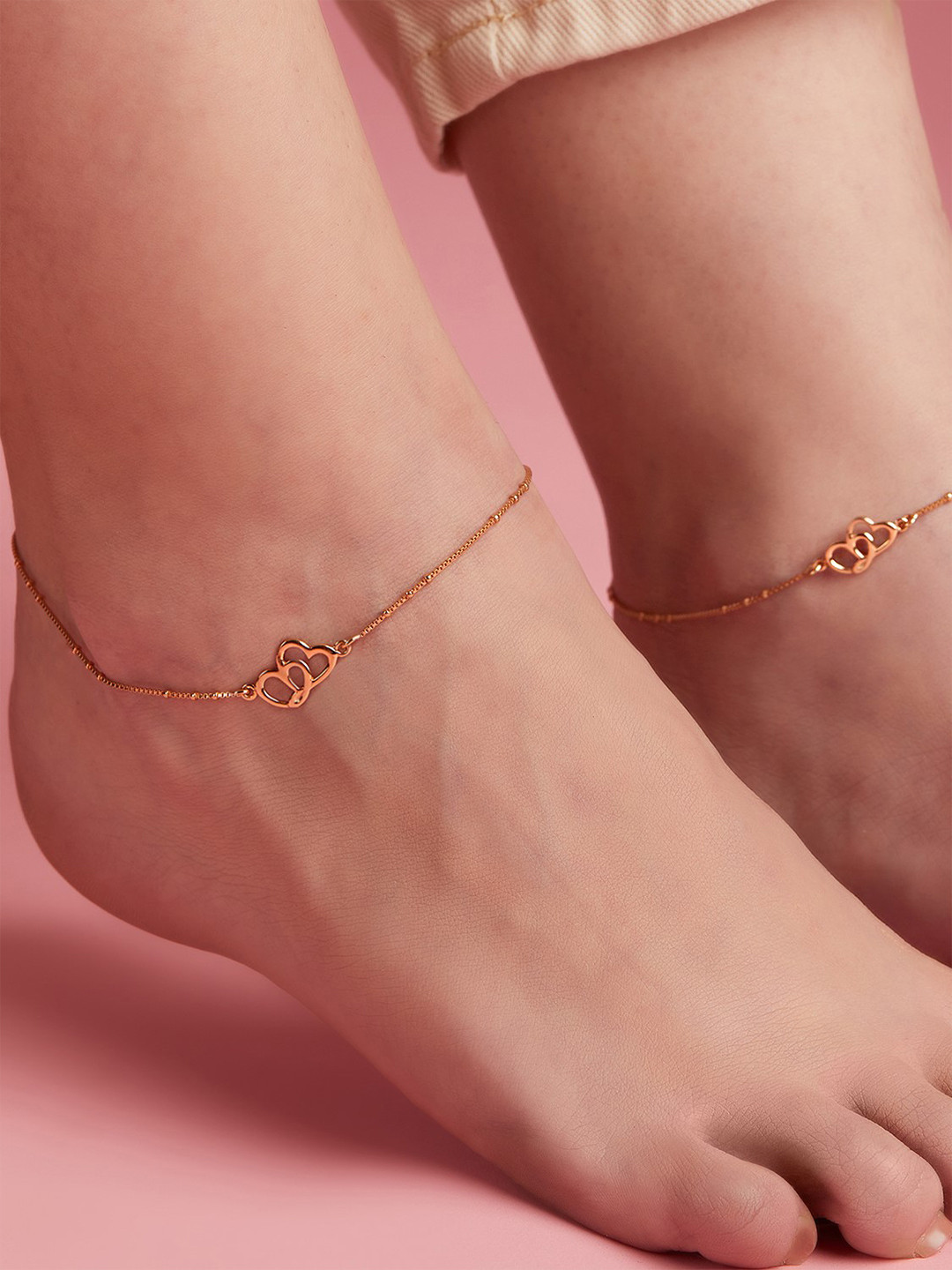 Zavya Pair of Embellished Rose-Gold Plated Anklet