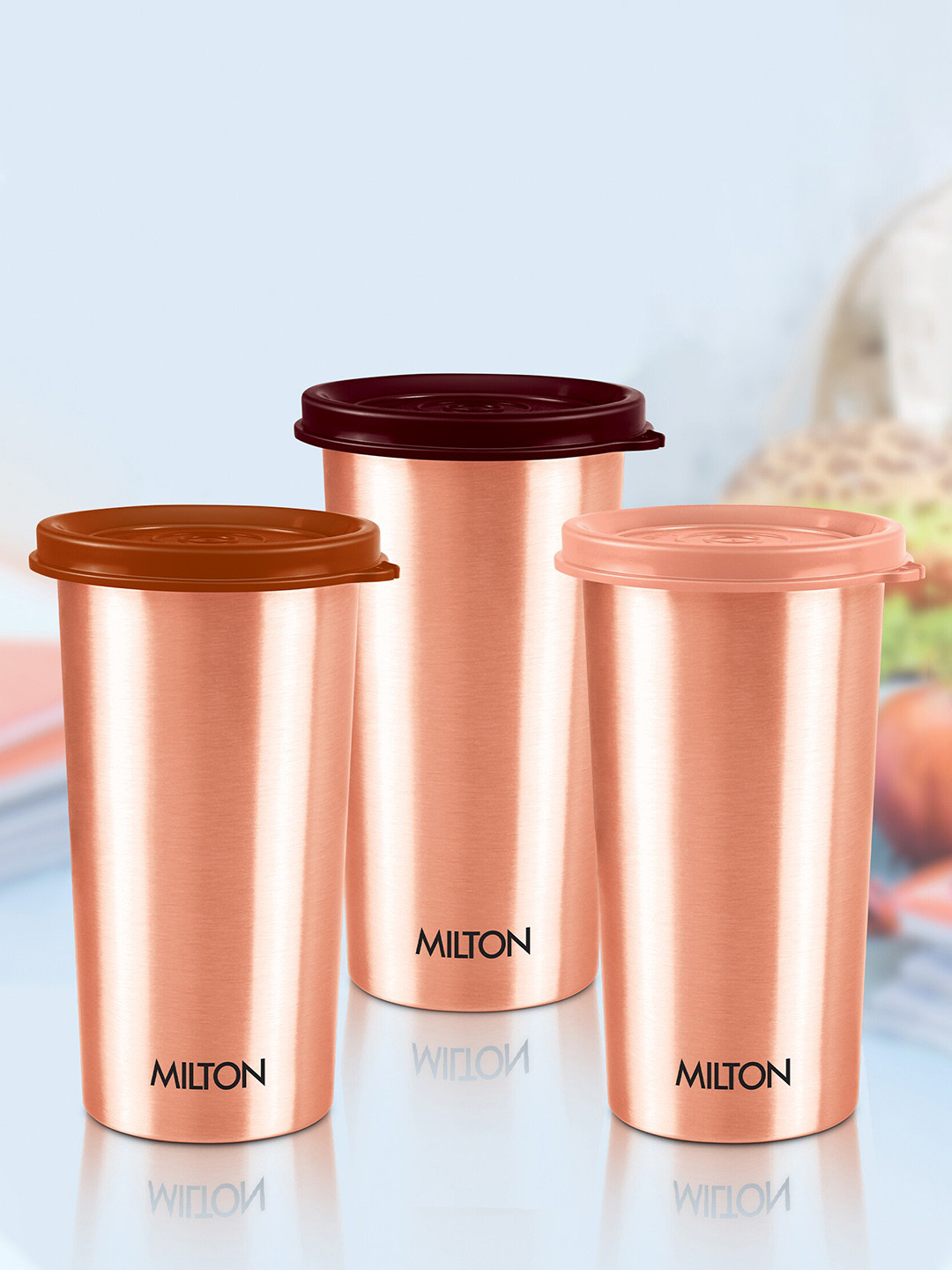 Milton Set of 5 Copper Drinking Leak Proof Water Tumblers with Lid 480 ml Each