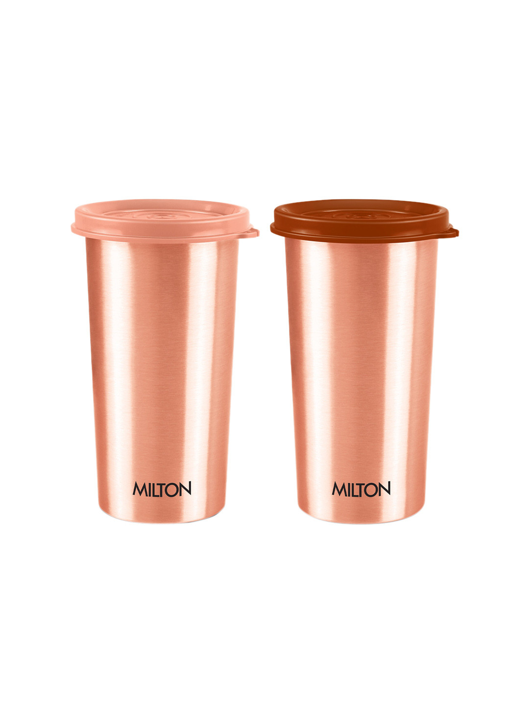 Milton Set of 2 Copper Drinking Water Tumbler With Lid - 480 ml Each