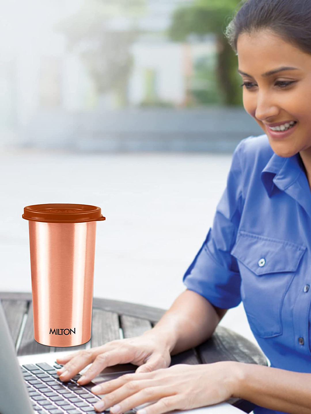 Milton Copper-Toned Copper Drinking Water Tumbler with Lid 480 ml