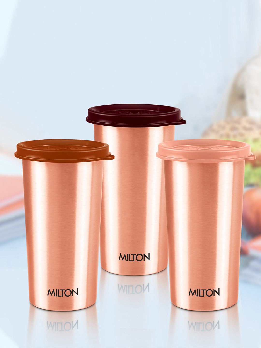 Milton Set of 4 Copper Drinking Water Tumbler with Lid 480 ml
