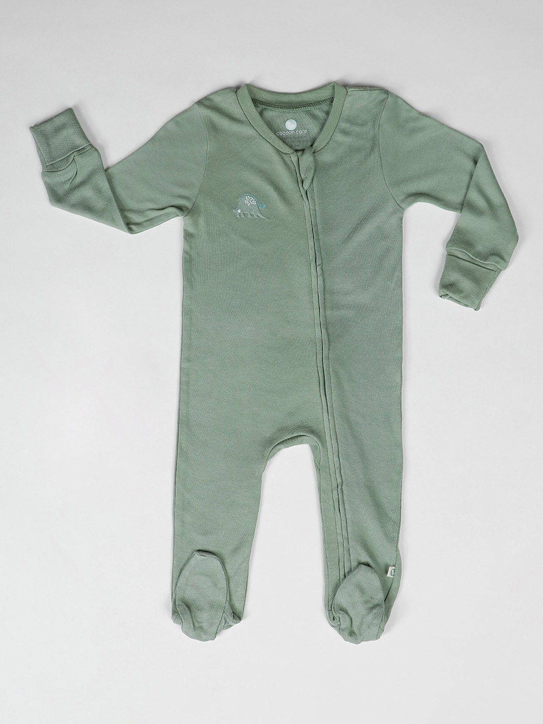 cocoon care Unisex Kids Green Solid Bamboo Sleepsuit