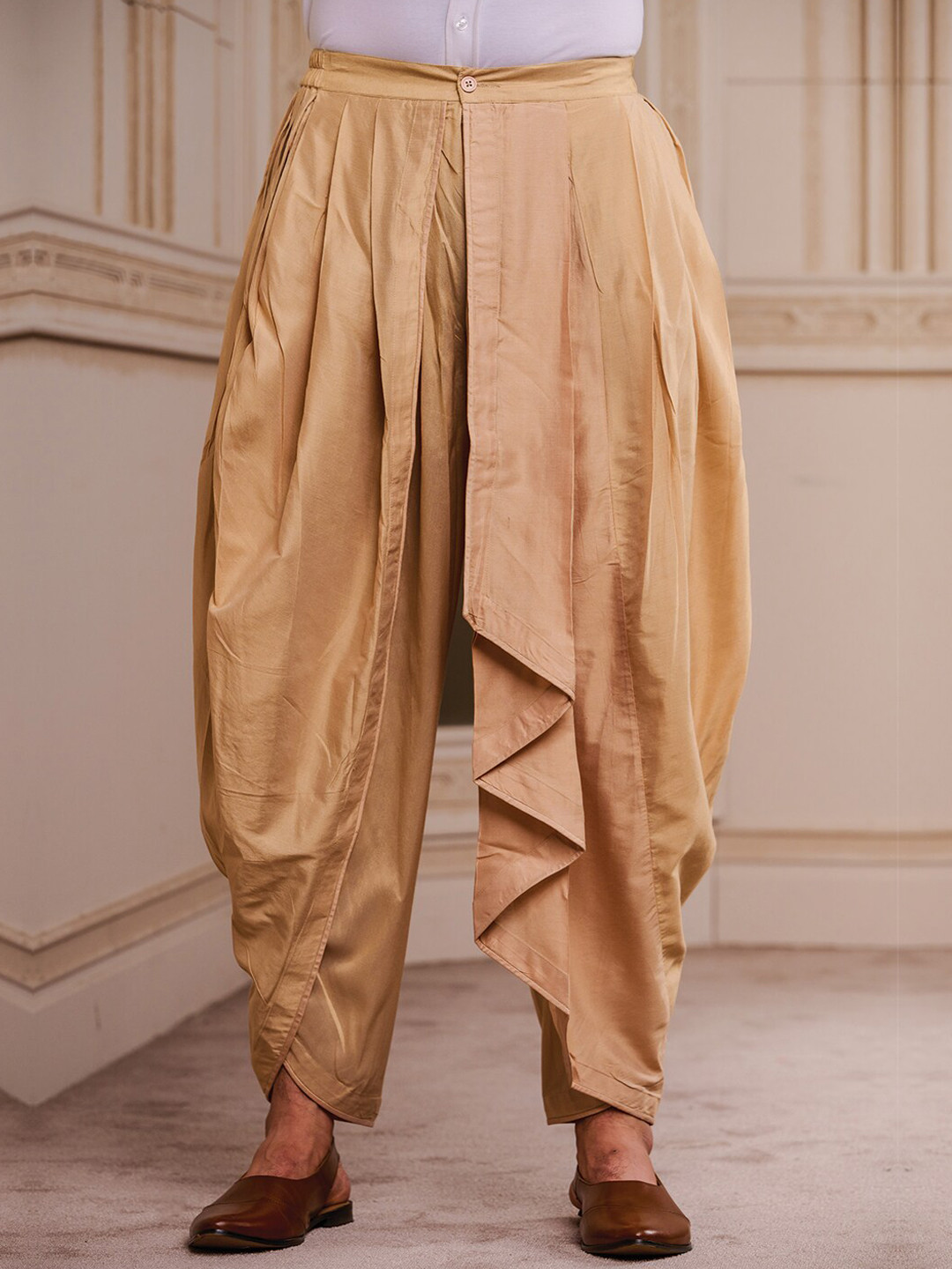 Tasva Men Beige Solid Draped Dhoti Pants