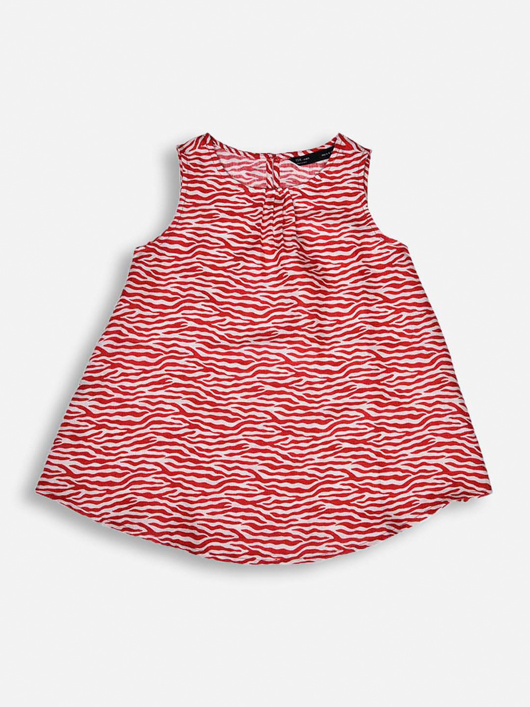IDK Girls Red & White Linen A-Line Dress