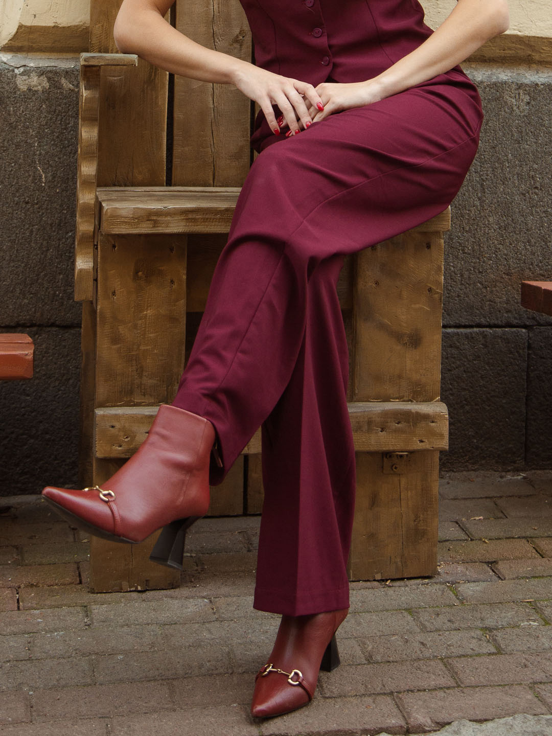 Saint G Rust Leather Horsebit Decor Back Zipper  Boots