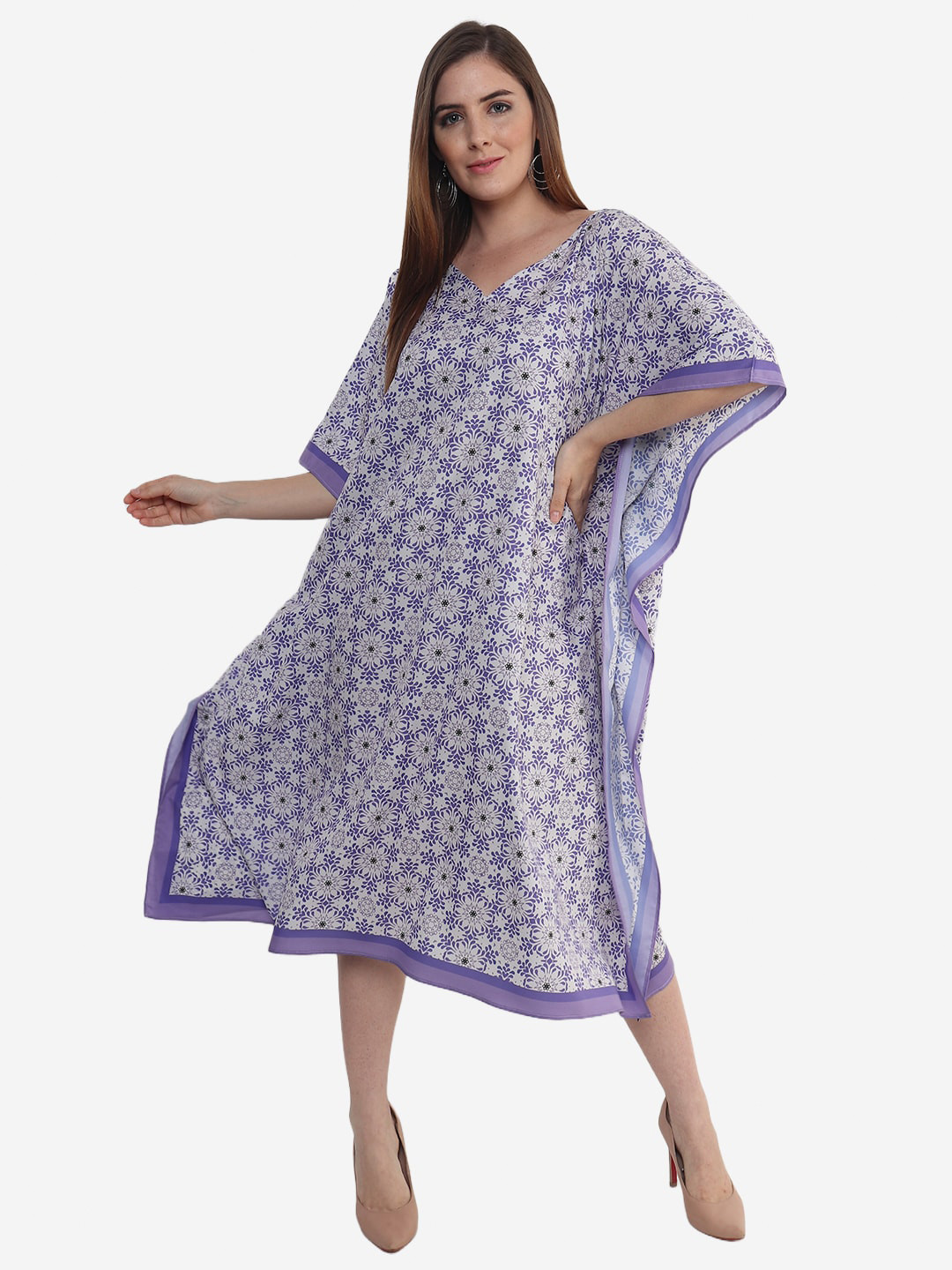 Beau Design Purple Printed Kaftan Nightdress