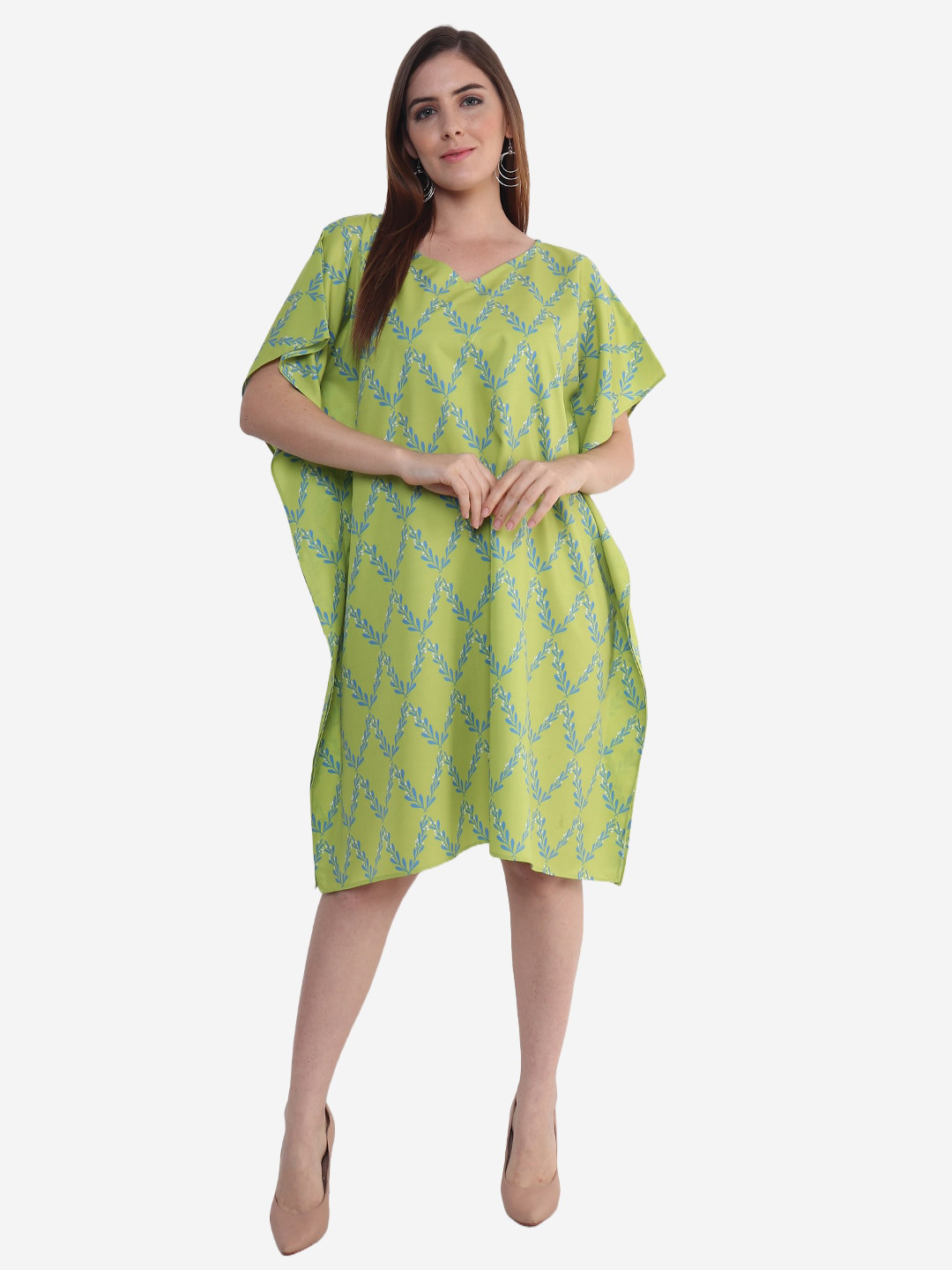 Beau Design Lime Green Printed Kaftan Nightdress