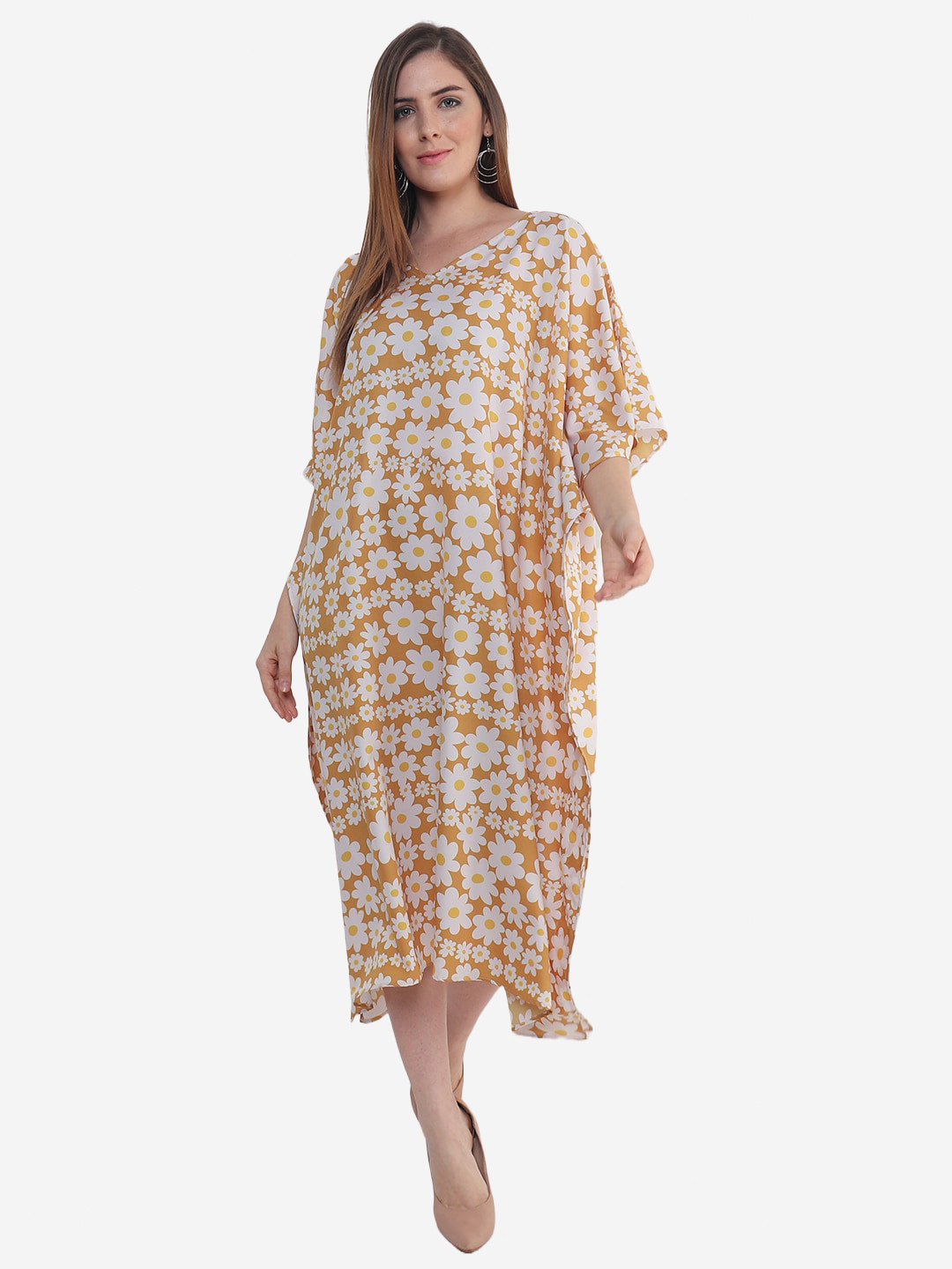 Beau Design Mustard Printed Kaftan Nightdress