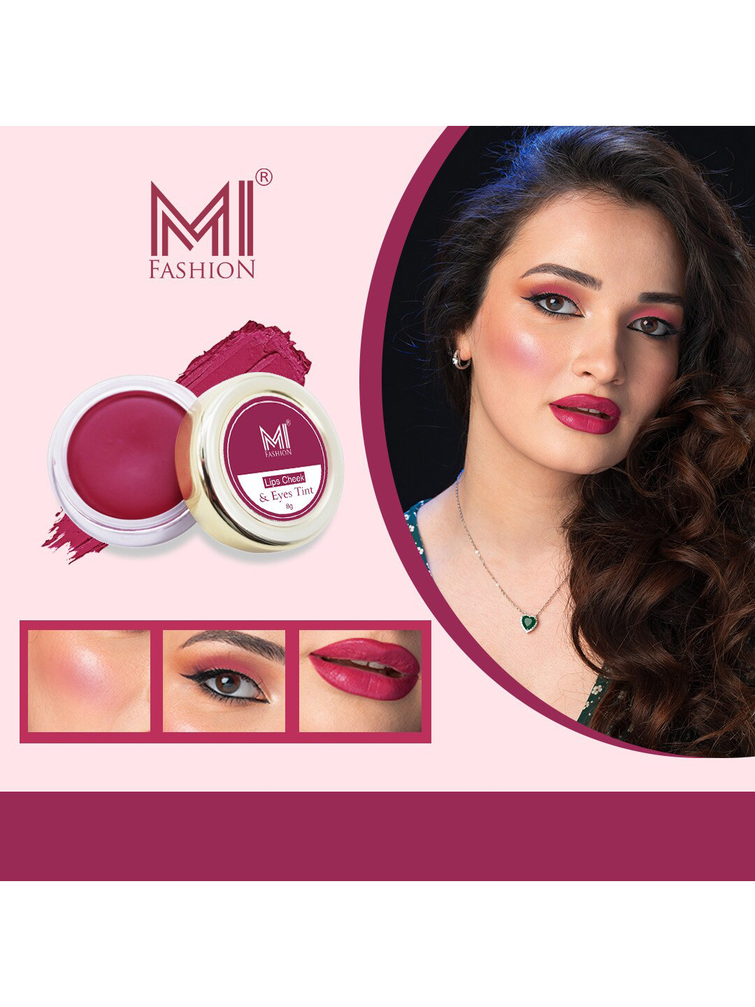 MI FASHION 3 In 1 Lip Cheek & Eyes Tint - Deep Caramine Pink Red