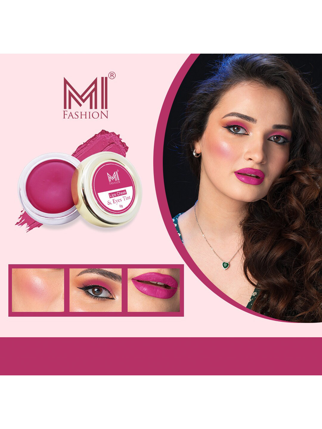 MI FASHION 3 In 1 Lip Cheek & Eyes Tint - Magenta Pink