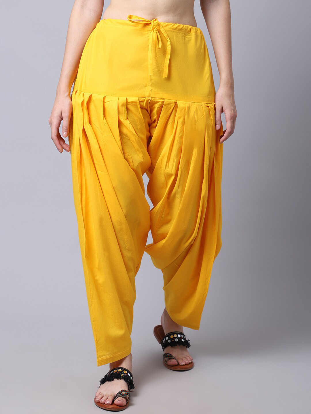 Pistaa Women Yellow Solid Pure Cotton Loose-Fit Patiala
