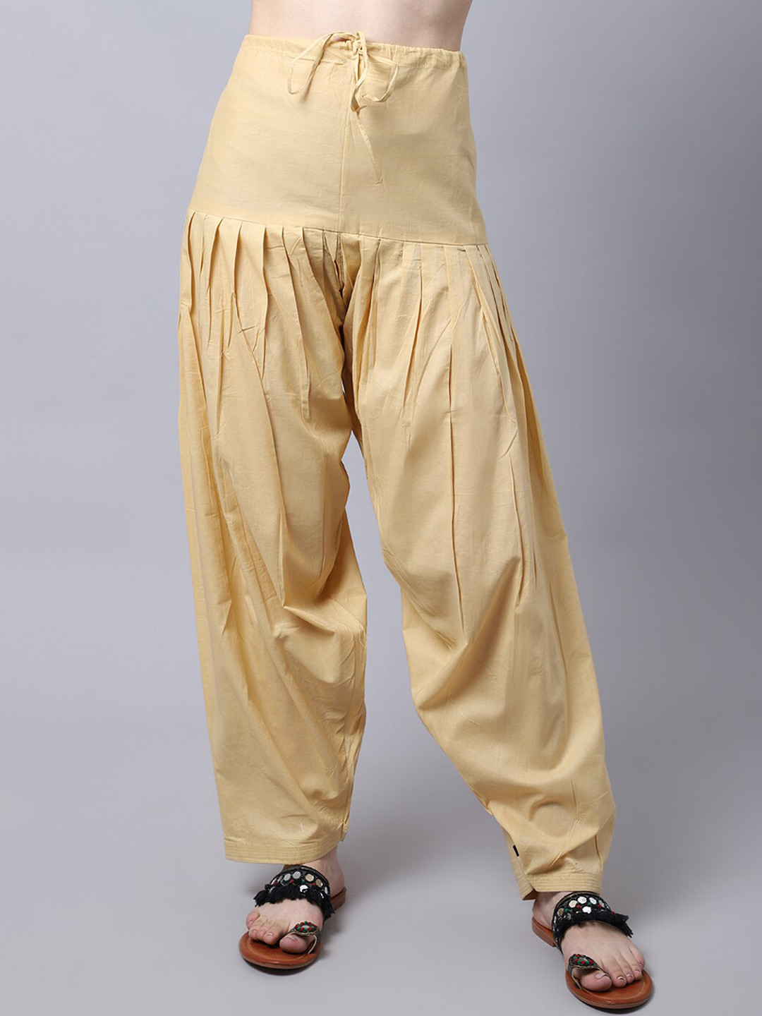 Pistaa Women Beige Solid Pure Cotton Patiala