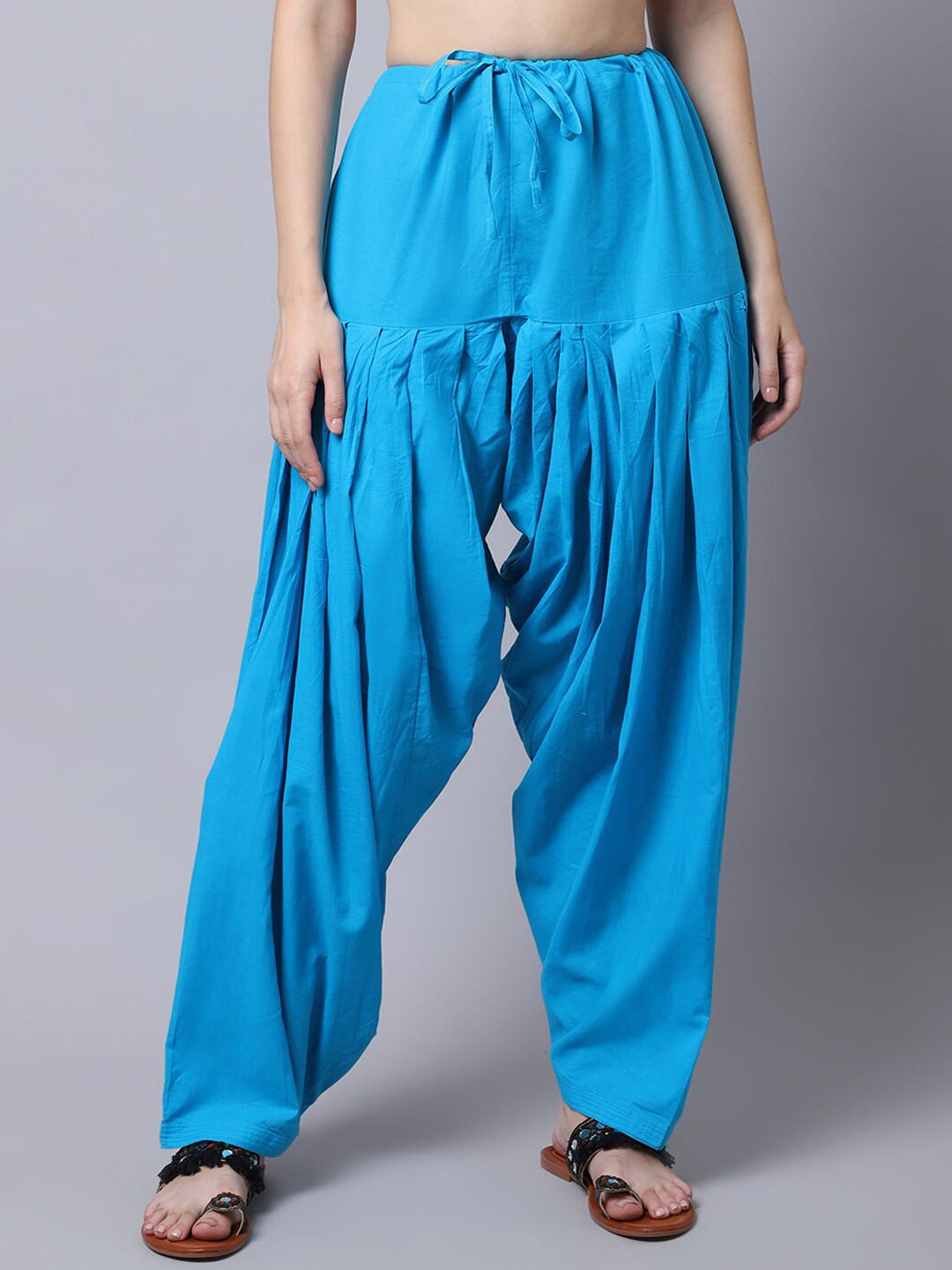Pistaa Women Turquoise Blue Solid Pure Cotton Loose-Fit Patiala