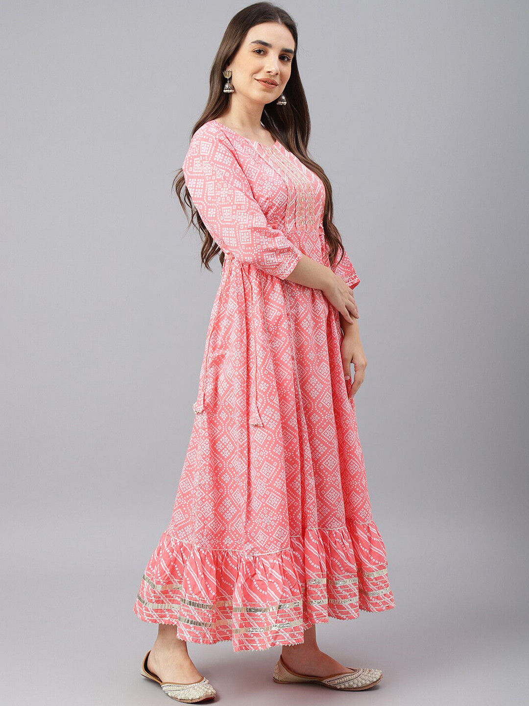EtnicaWear Women Peach-Coloured Ethnic Motifs Printed Anarkali Kurta