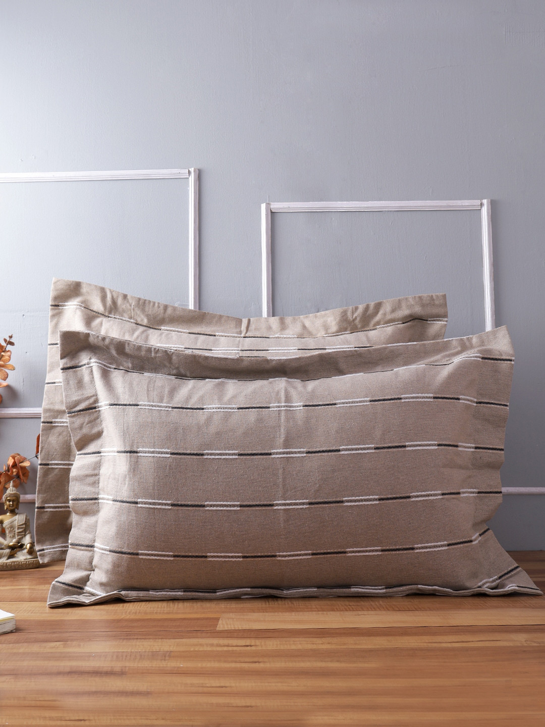 Soumya Set Of 2 Beige Self Design Pillow Covers