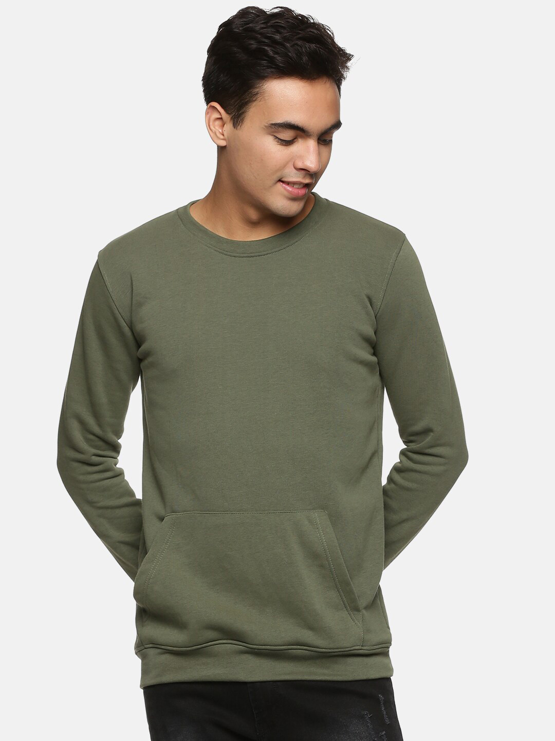 IMPACKT Men Olive Green Solid Sweatshirt