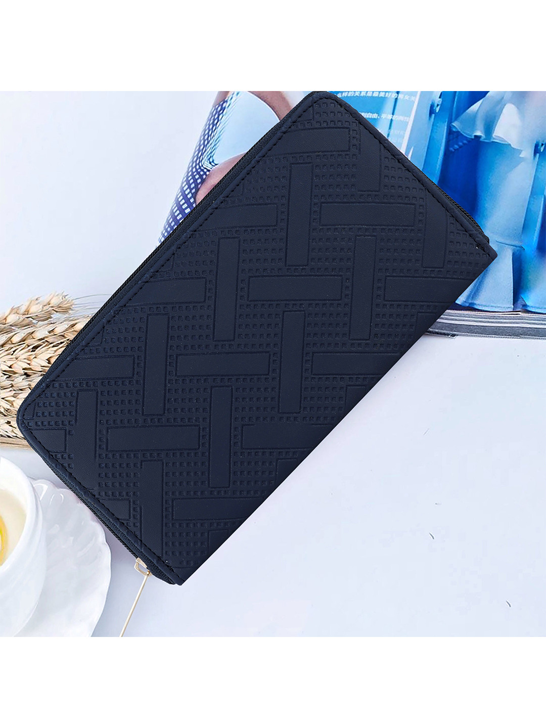 YESSBENZA Women Woven Design Zip Detail Zip Around Wallet with Passport Holder