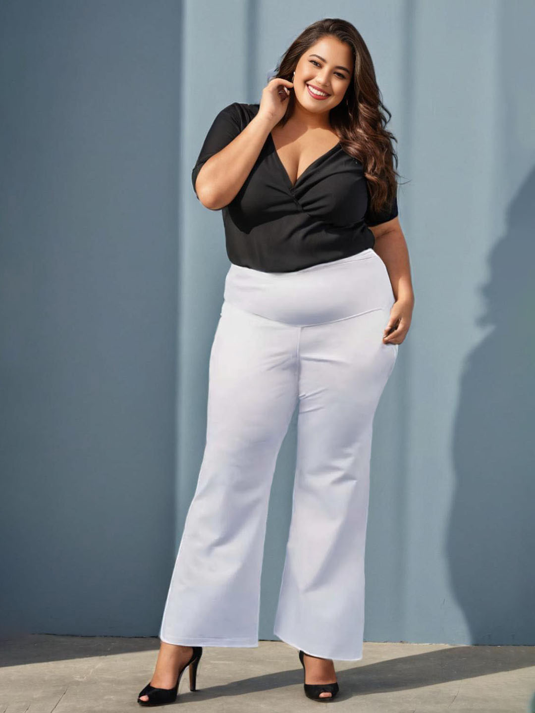 Amydus Women Plus Size Flared Trousers