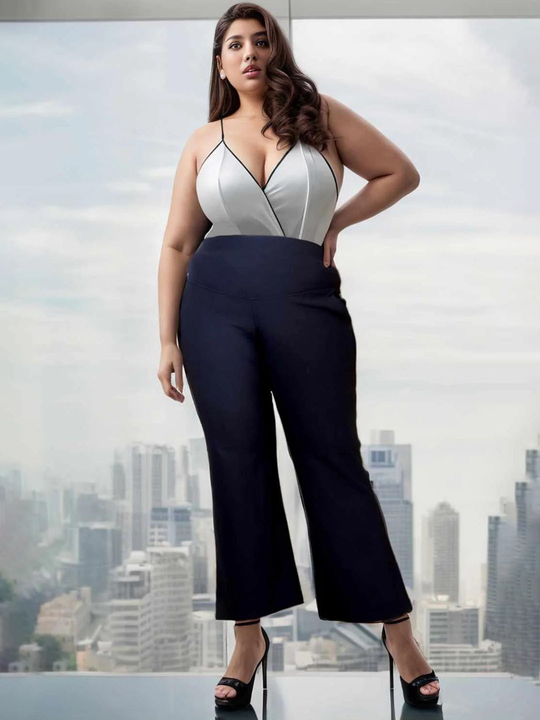 Amydus Women Plus Size Flared Trousers