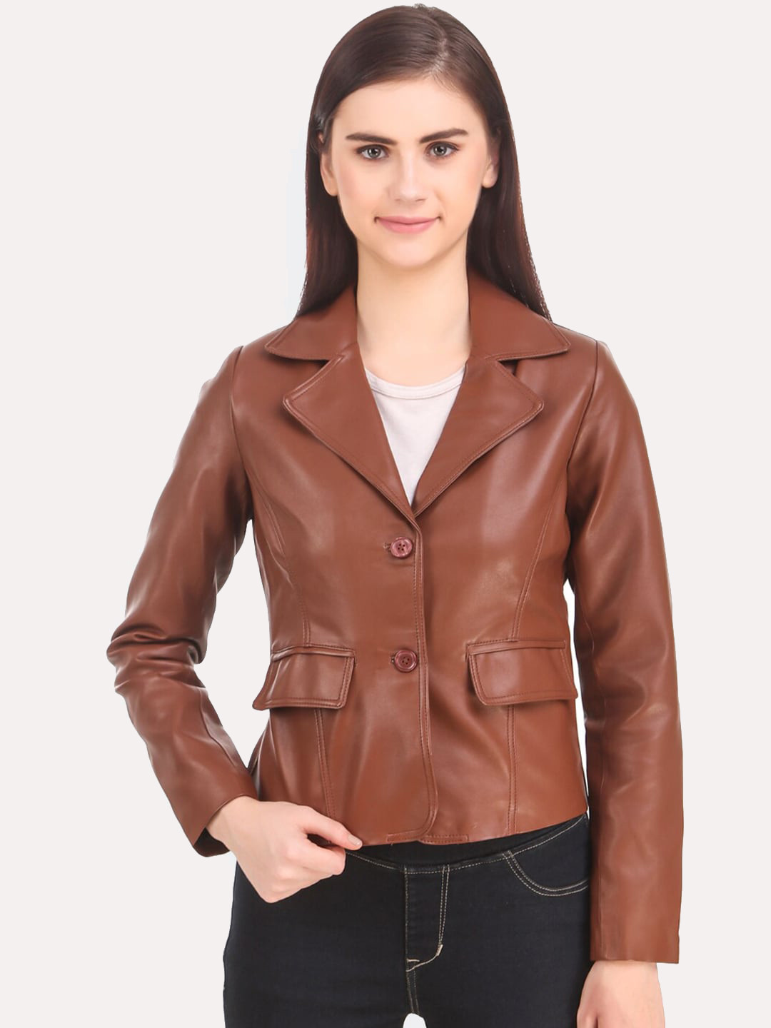 Leather Retail Women Brown Outdoor Tailored Jacket