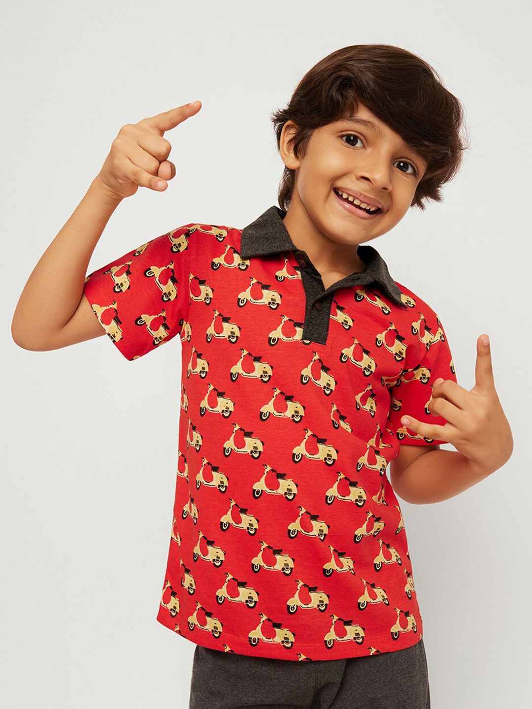 frangipani Boys Red Printed Polo Collar T-shirt