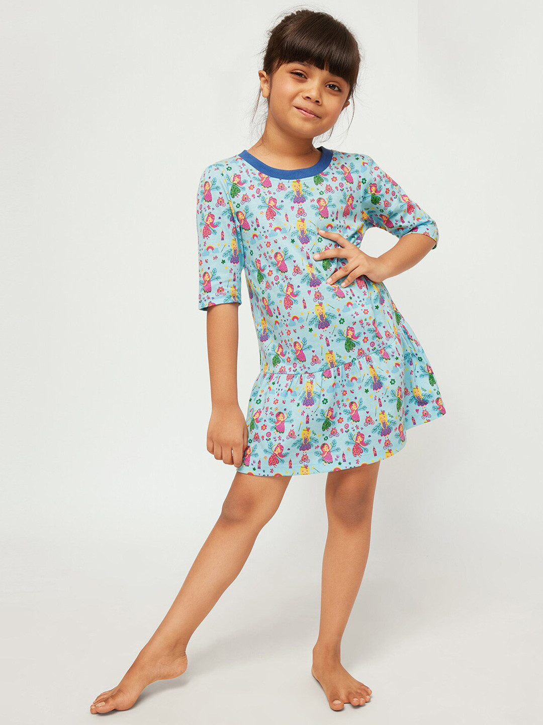 frangipani Blue Fairies Printed A-line Dress