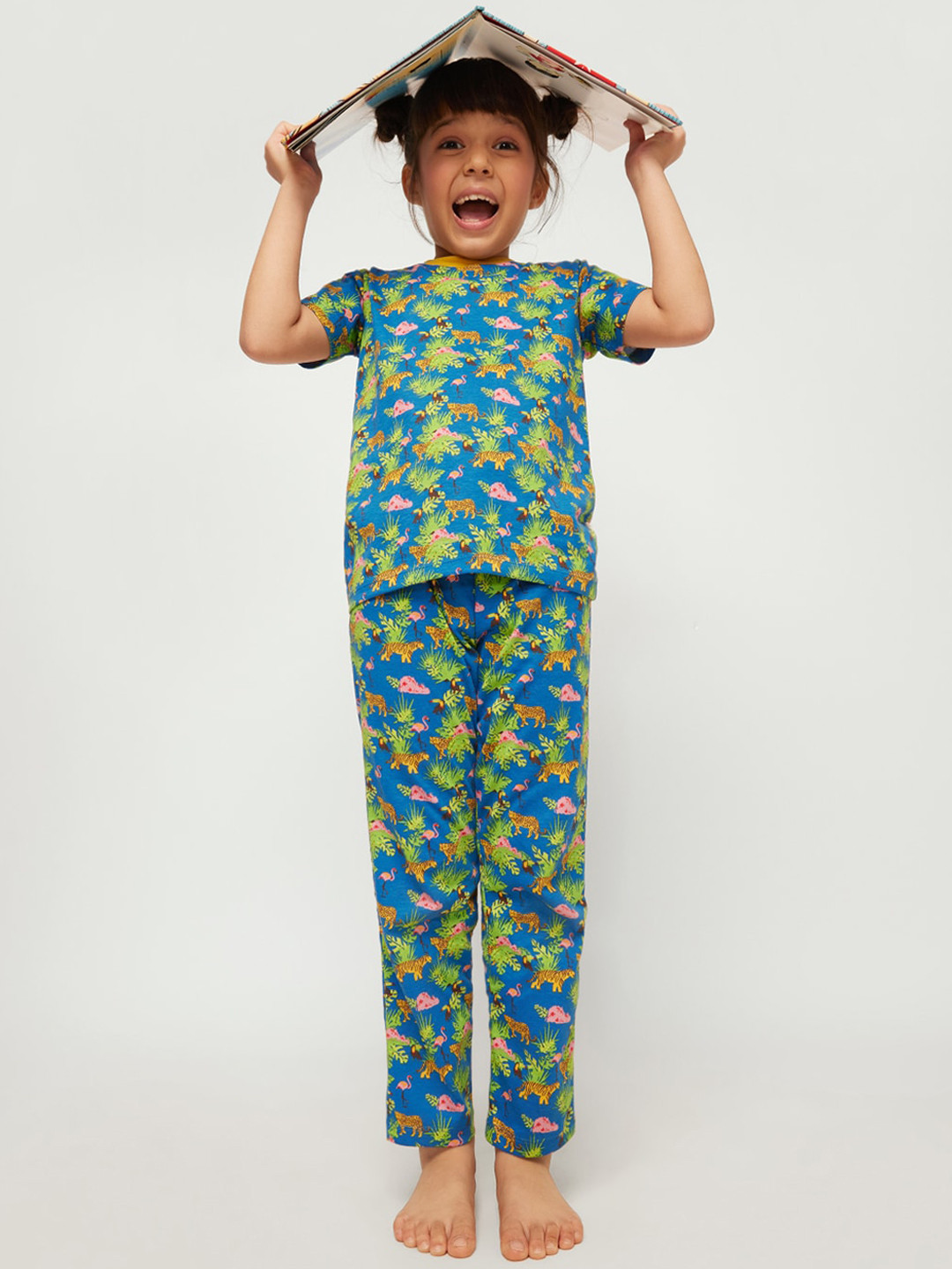 frangipani Girls Blue & Green Printed Night suit