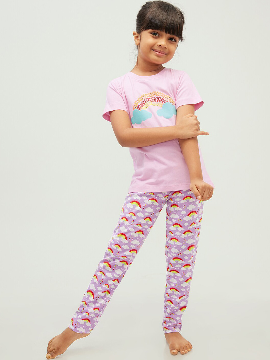 Frangipani Girls Purple & White Printed Night suit