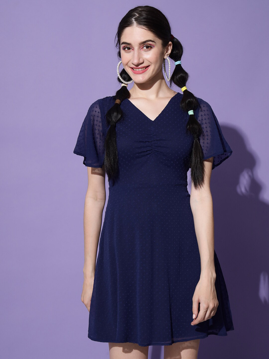 Trend Arrest Blue Dobby Fit and Flare Dress