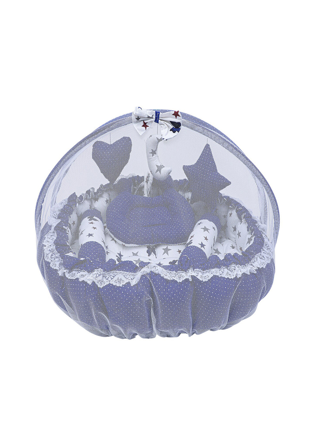 LOREM Infant Kids Blue & White Printed Cotton Mattress Set With Mosquito Protection Net