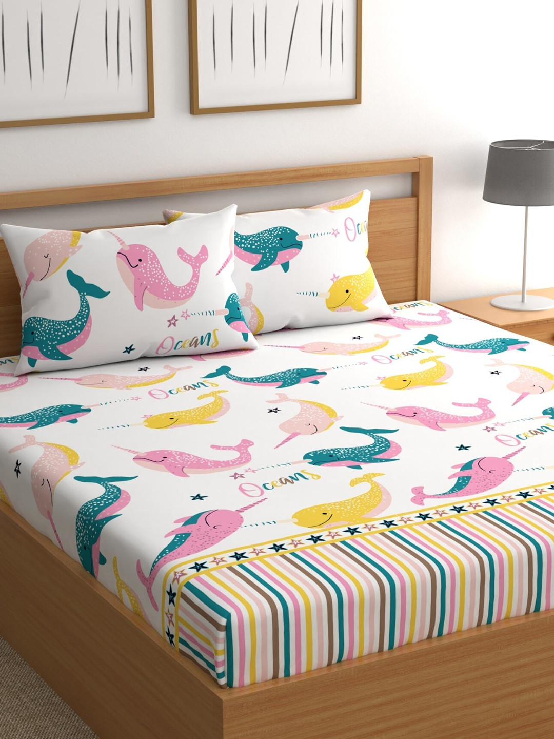 CHHAVI INDIA Graphic 210 TC Queen Bedsheet with 2 Pillow Covers