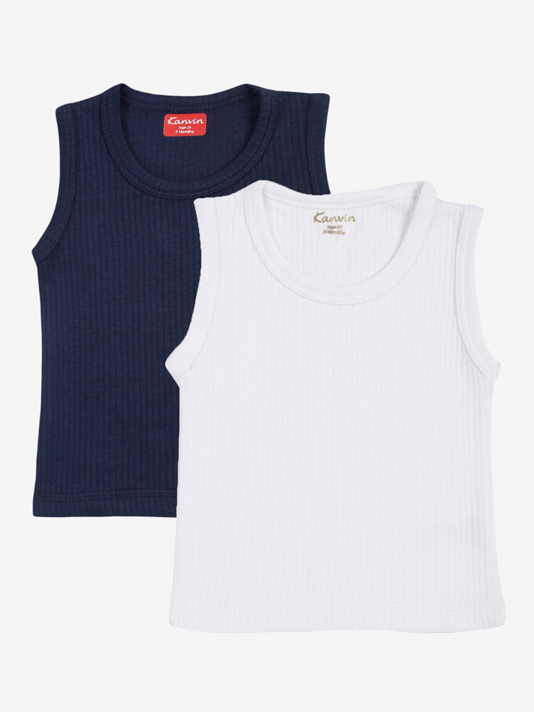 Kanvin Boys Pack Of 2 Navy Blue and White Cotton Ribbed Thermal Tops