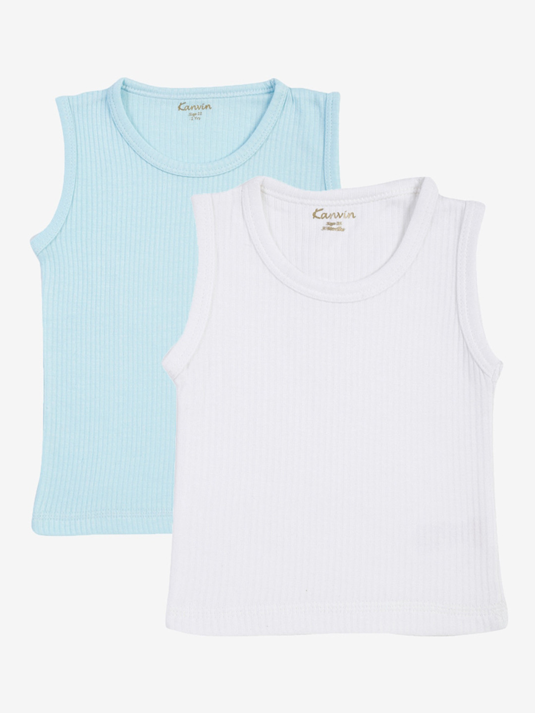 Kanvin Boys Pack Of 2 Turquoise Blue & White Cotton Ribbed Thermal Tops