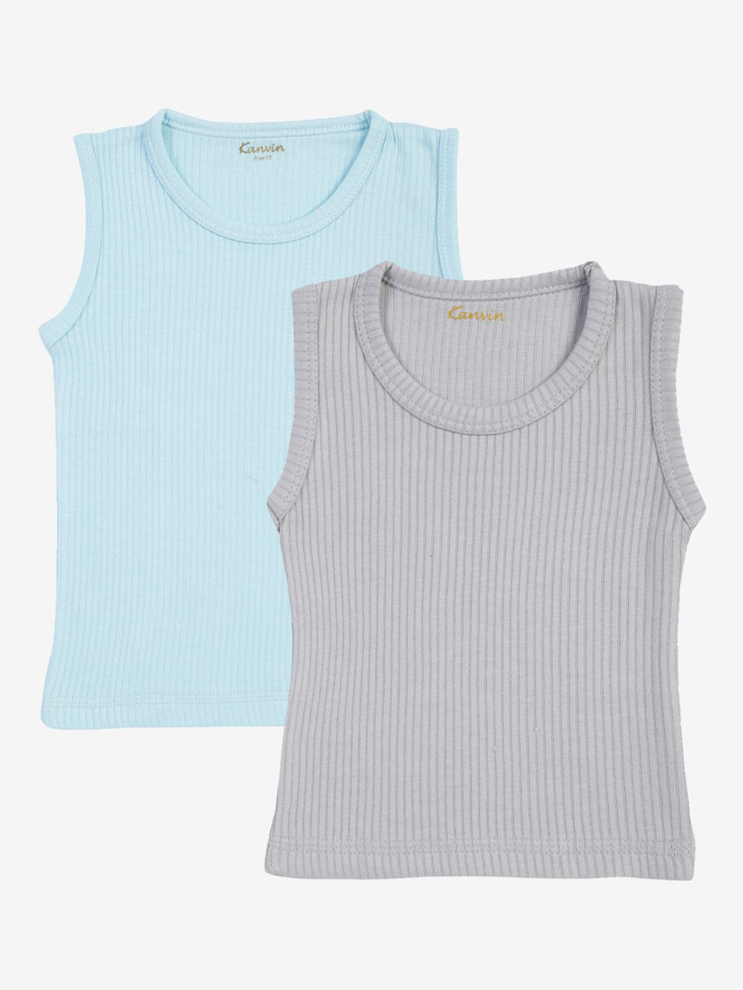 Kanvin Boys Pack Of 2 Turquoise & Grey Ribbed Cotton Thermal Tops