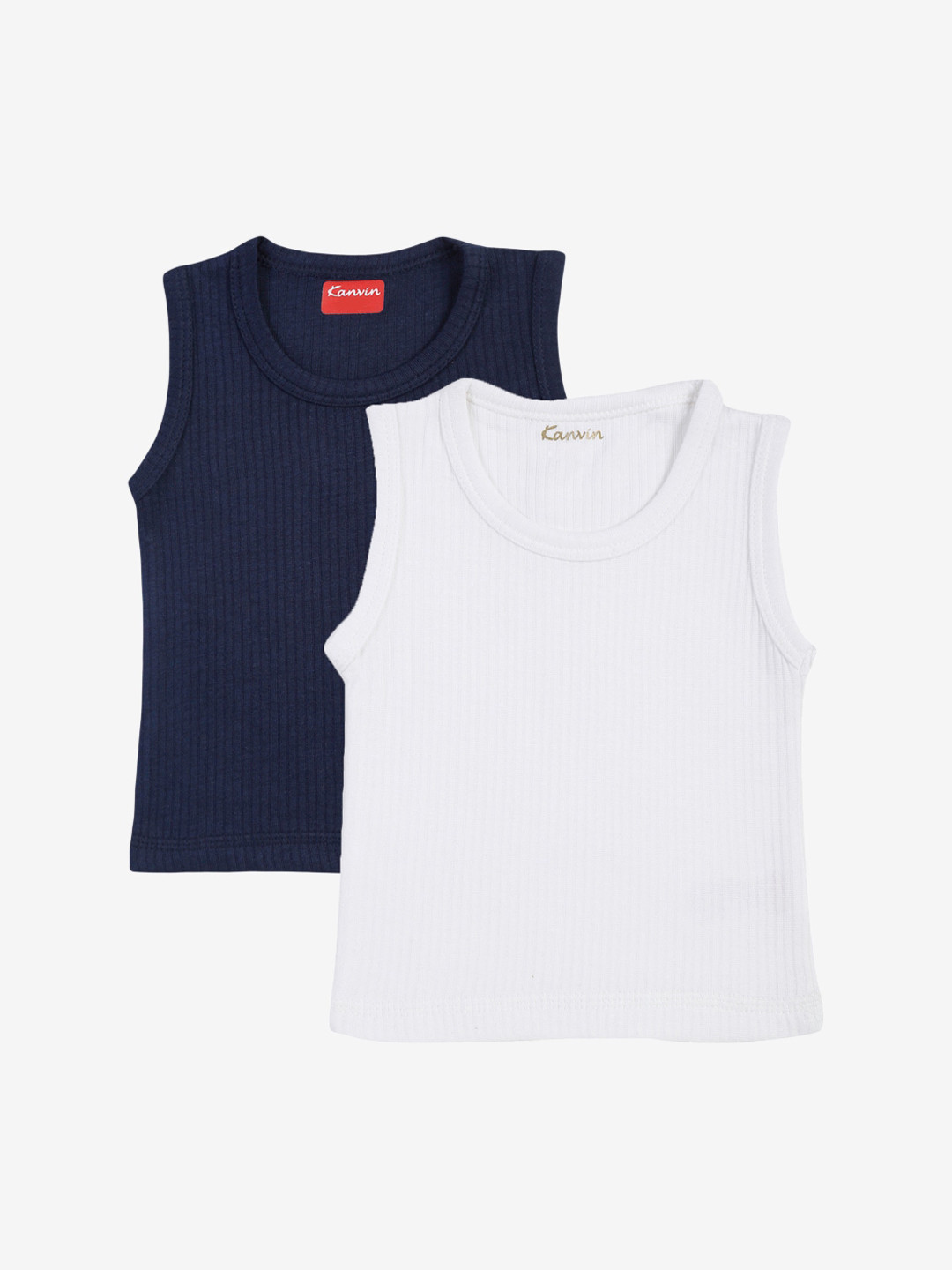 Kanvin Boys Navy blue & White Pack Of 2 Solid Thermal Tops