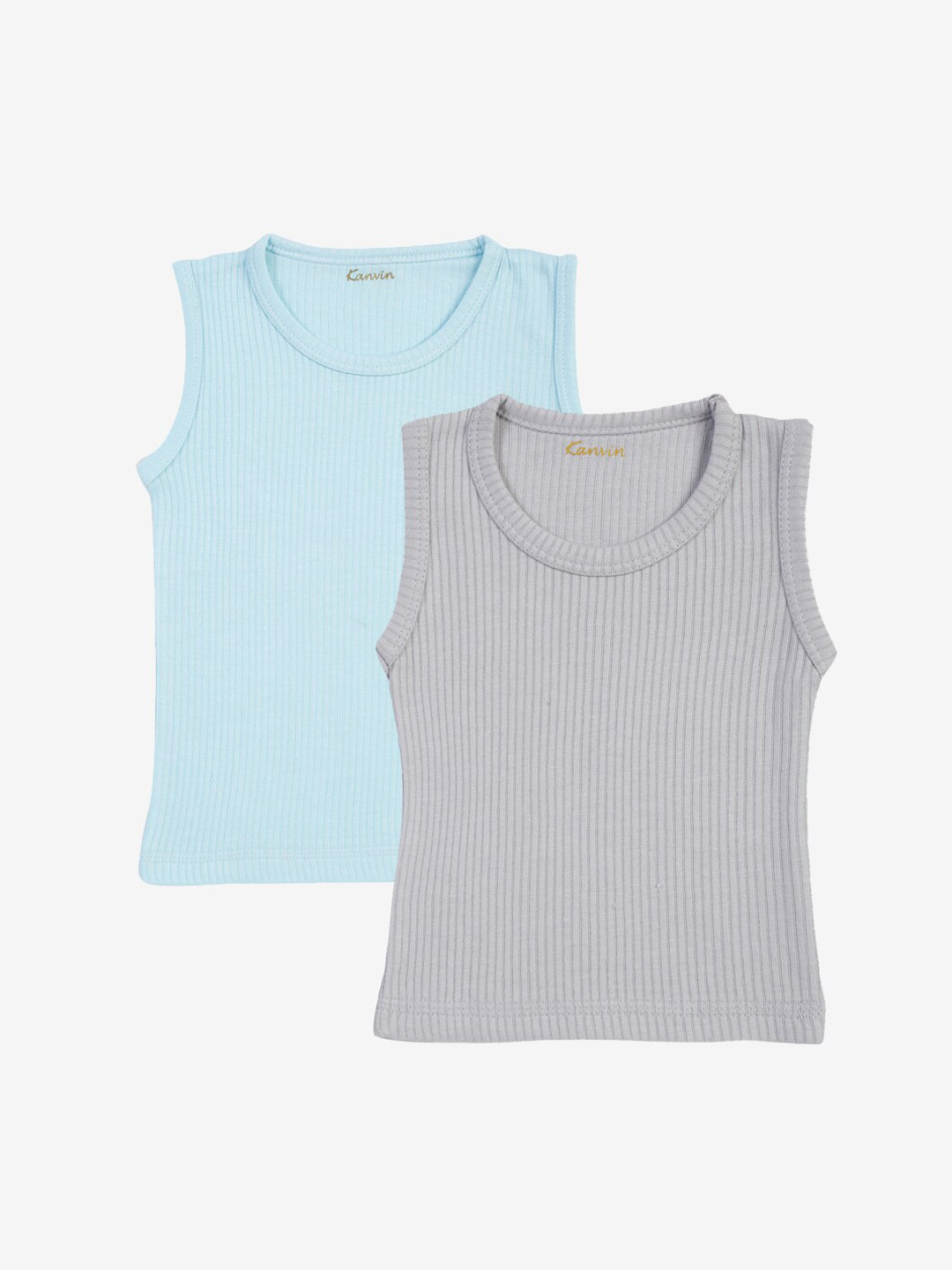 Kanvin Infant Boys turquoise blue and grey Pack Of 2 Solid Thermal Tops