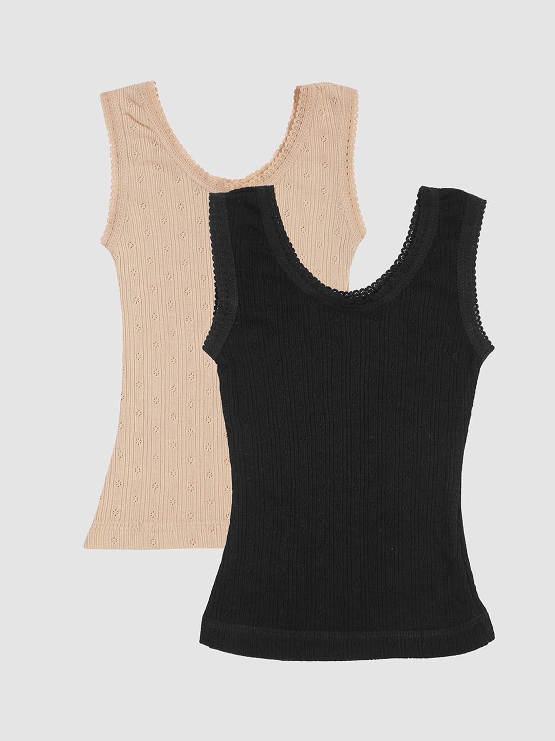 Kanvin Girls black and beige Pack Of 2 Solid Thermal Tops
