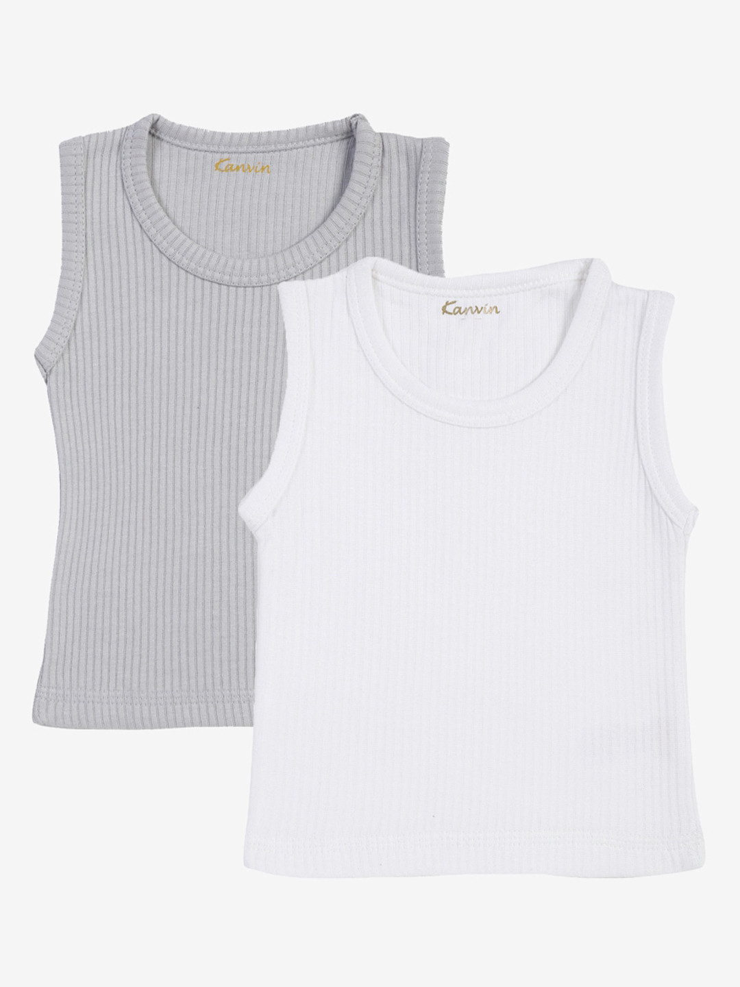 Kanvin Boys Grey & White Pack Of 2 Solid Thermal Tops