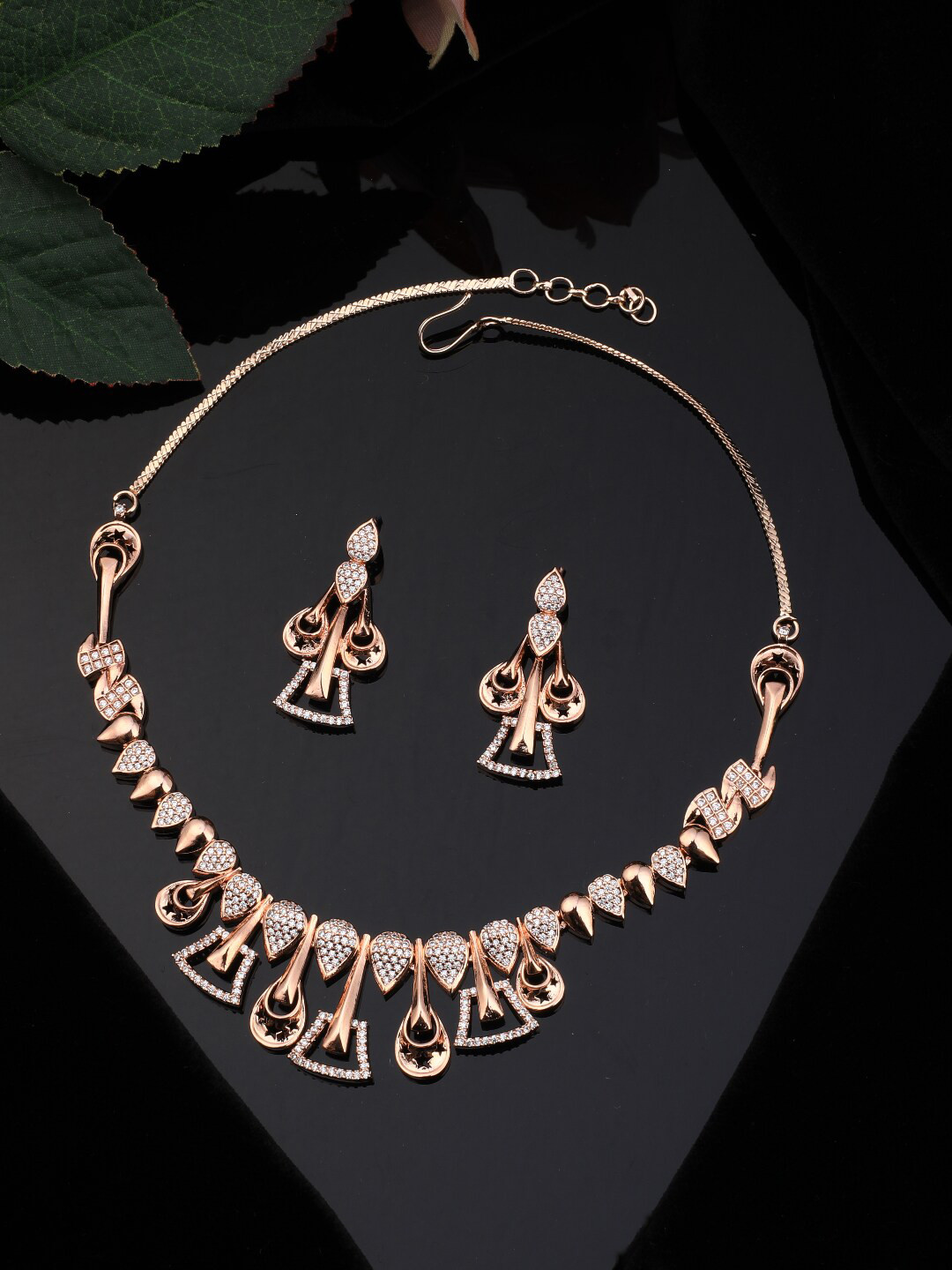 Vita Bella Rose Gold-Plated & White CZ-Studded & Beaded Jewellery Set