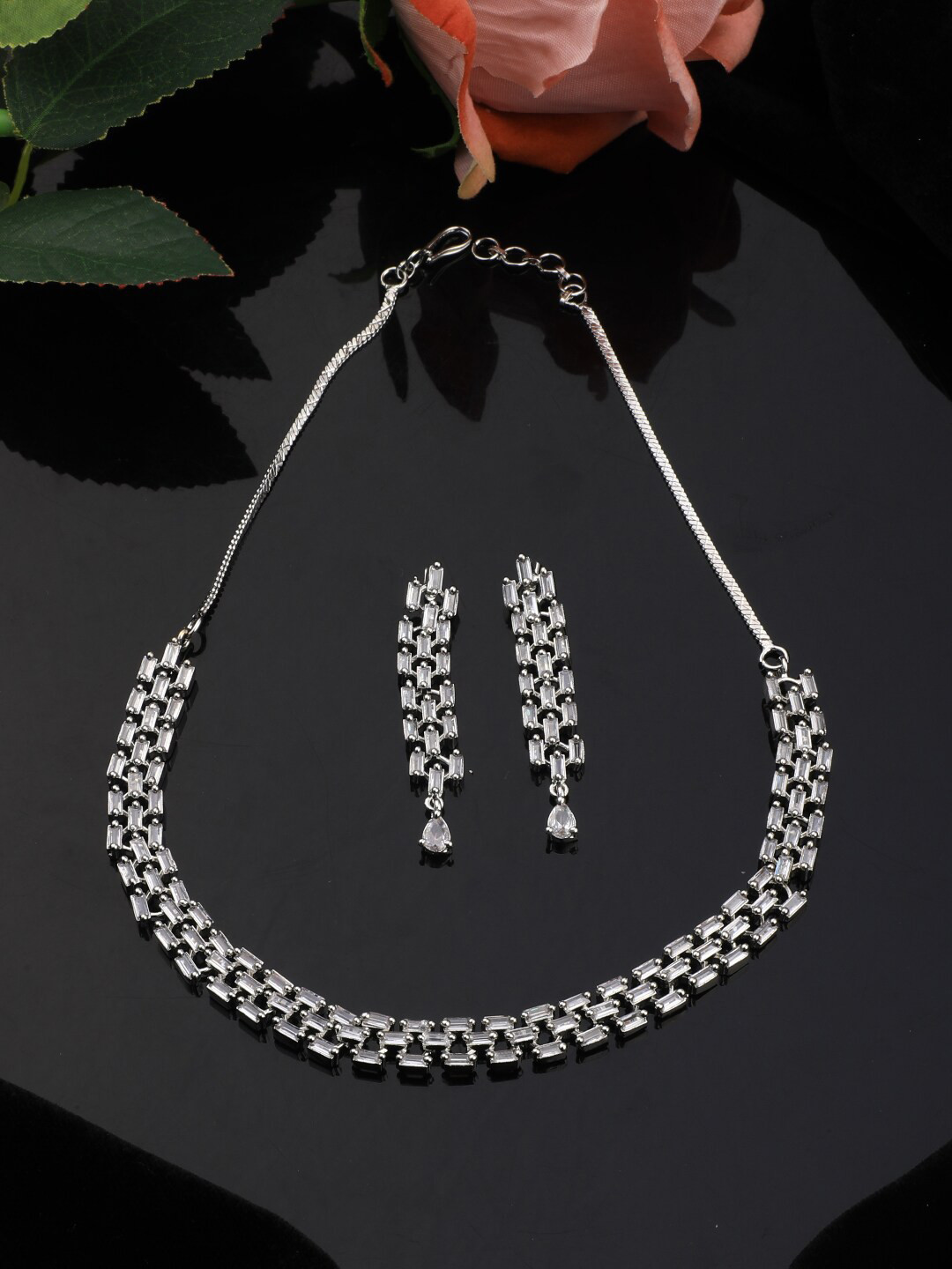 Vita Bella Silver-Plated & White CZ-Studded Jewellery Set