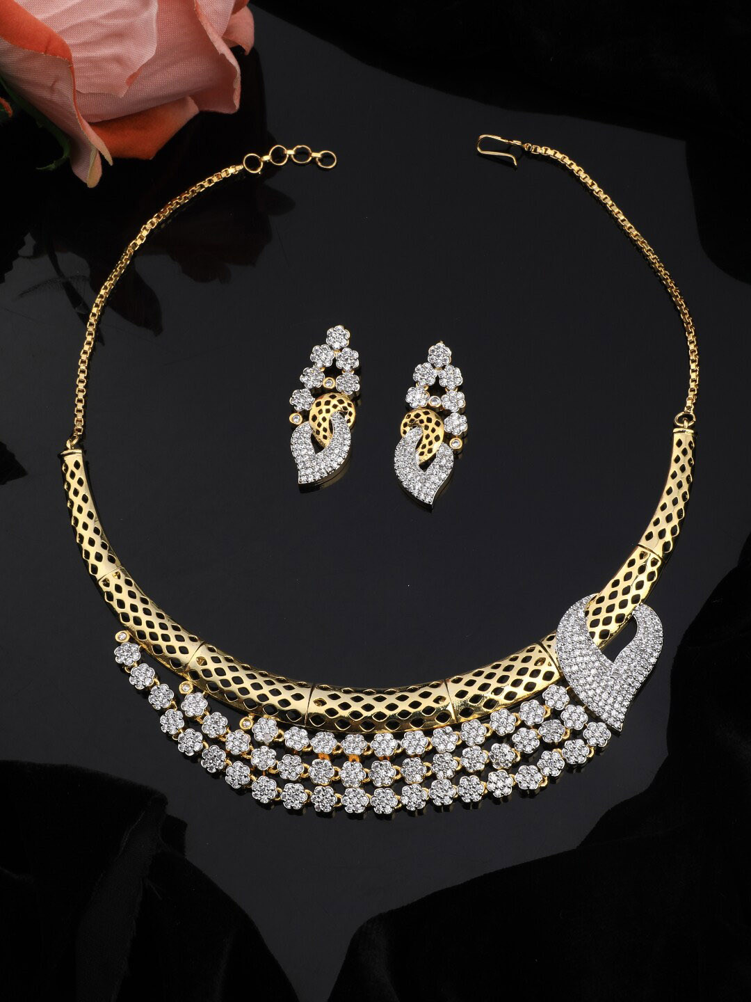 Vita Bella Gold-Plated & White CZ Studded Jewellery Set