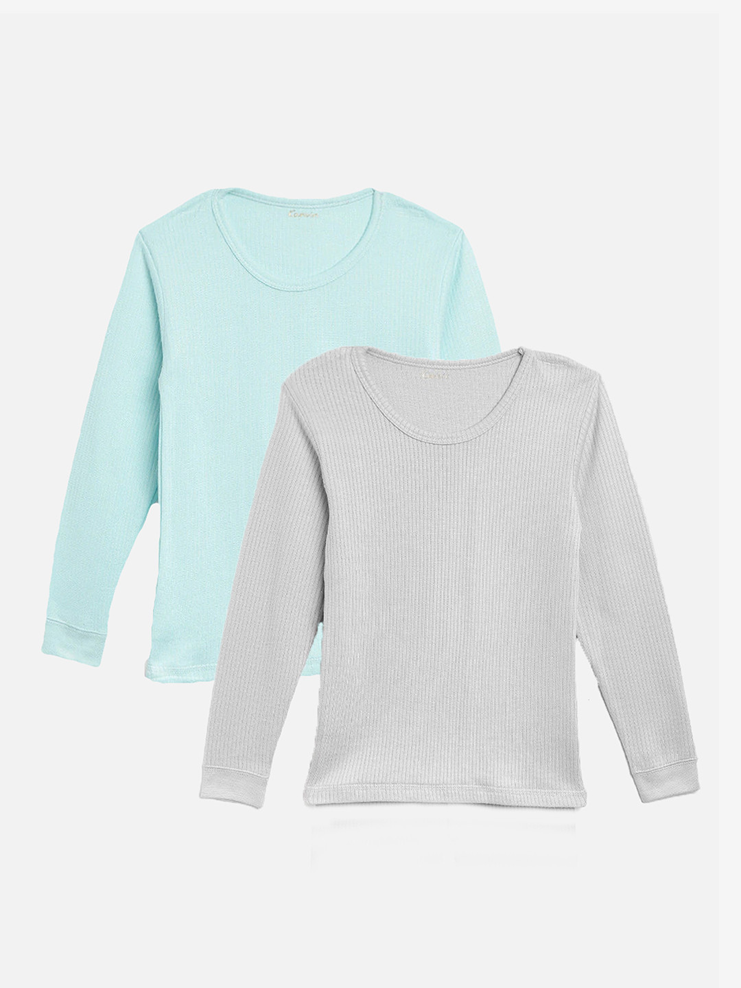 Kanvin Boys Pack Of 2 Turquoise & Grey Ribbed Cotton Thermal Tops