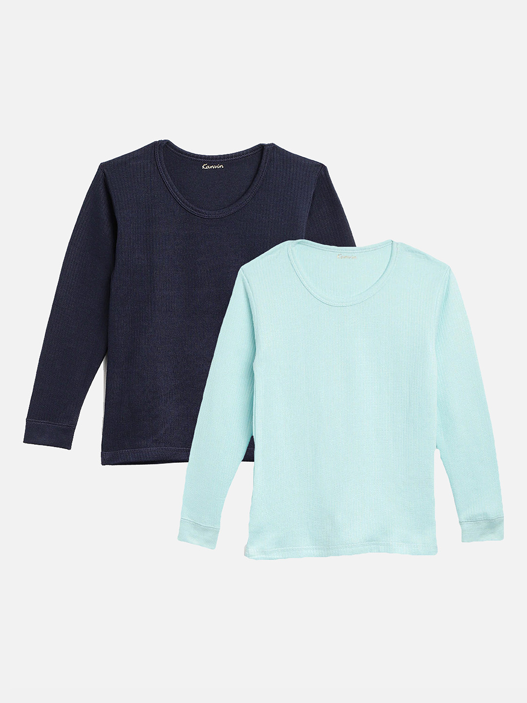 Kanvin Boys turquoise blue and navy blue Pack Of 2 Solid Thermal Tops