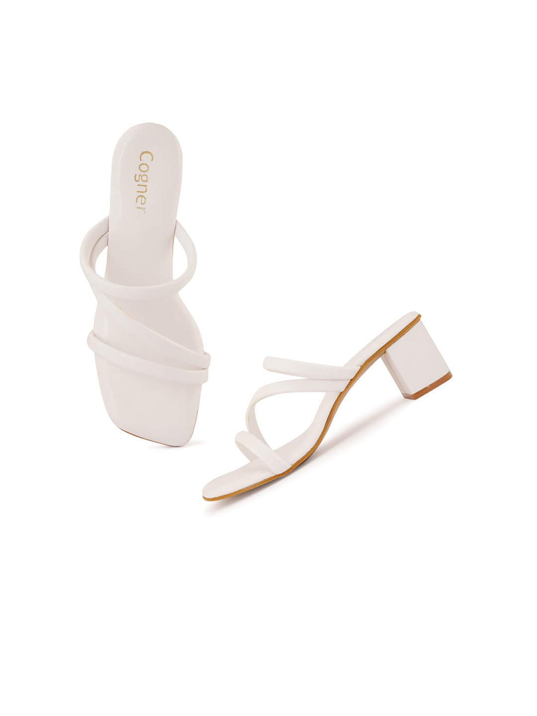Cogner White Solid Block Heels