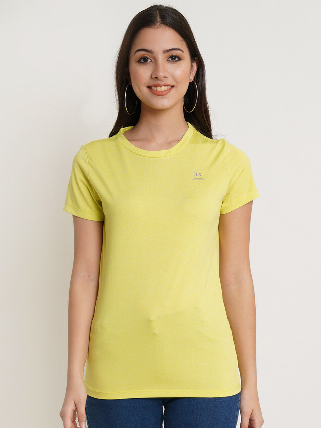 IX IMPRESSION Women Yellow Solid T-shirt
