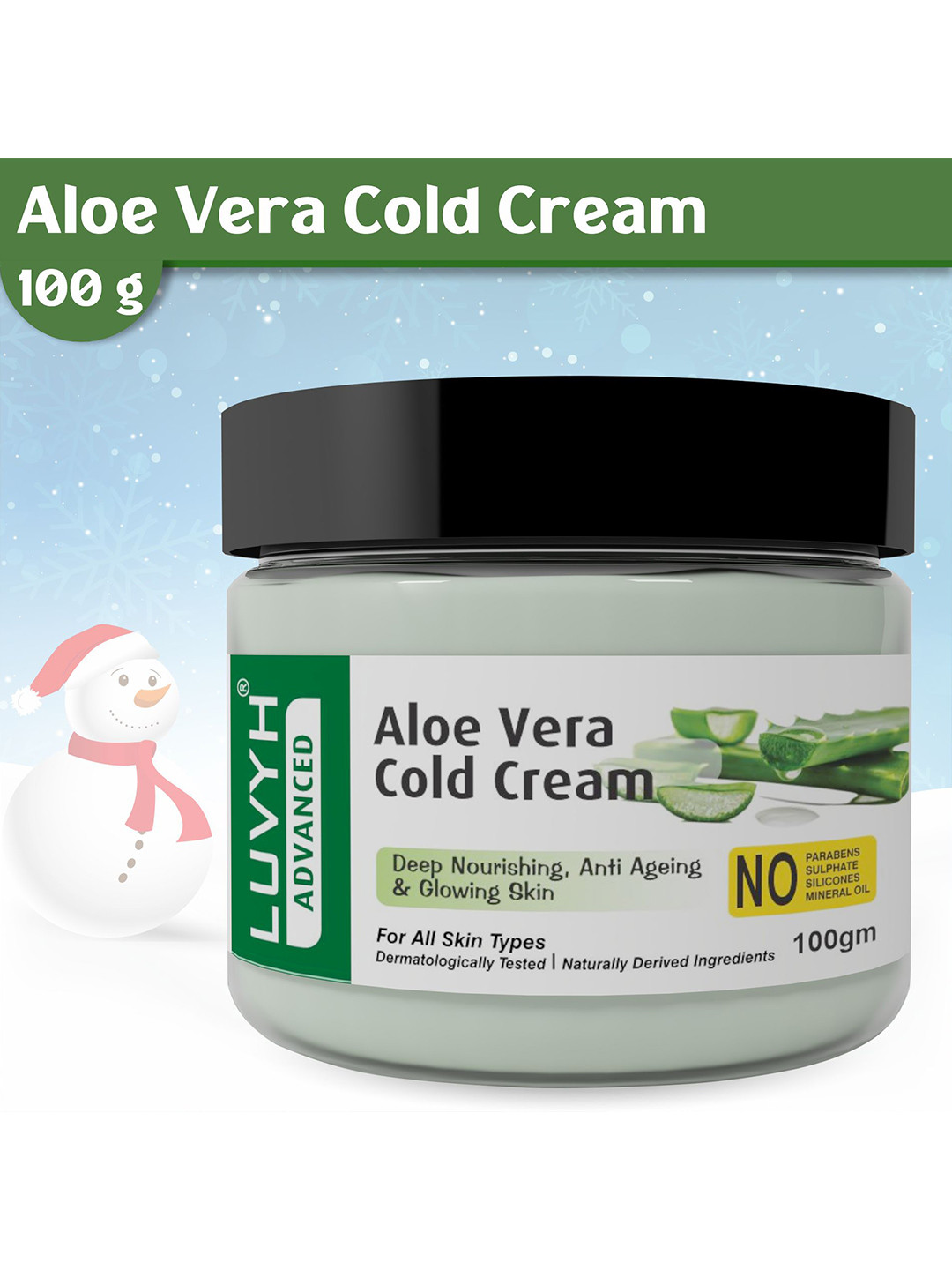 LUVYH Anti Ageing Aloe Vera Cold Cream for Skin Brightening & 24 HR Moisture 100g