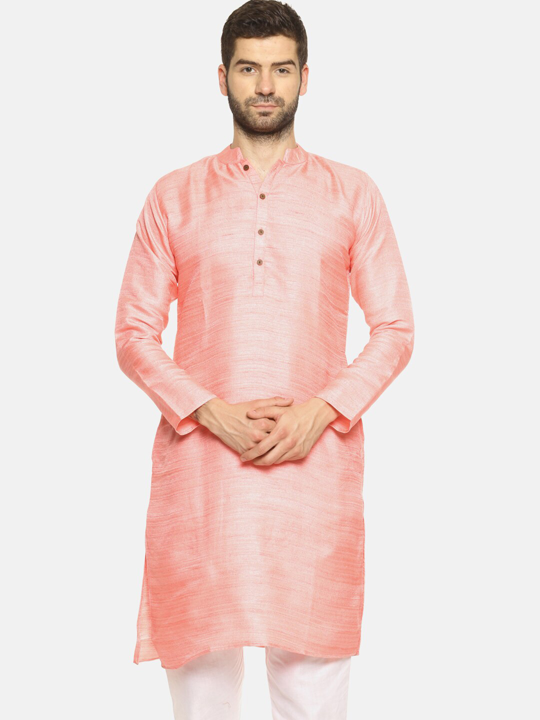 PAROKSH Men Pink Thread Work Pastels Dobby Kurta