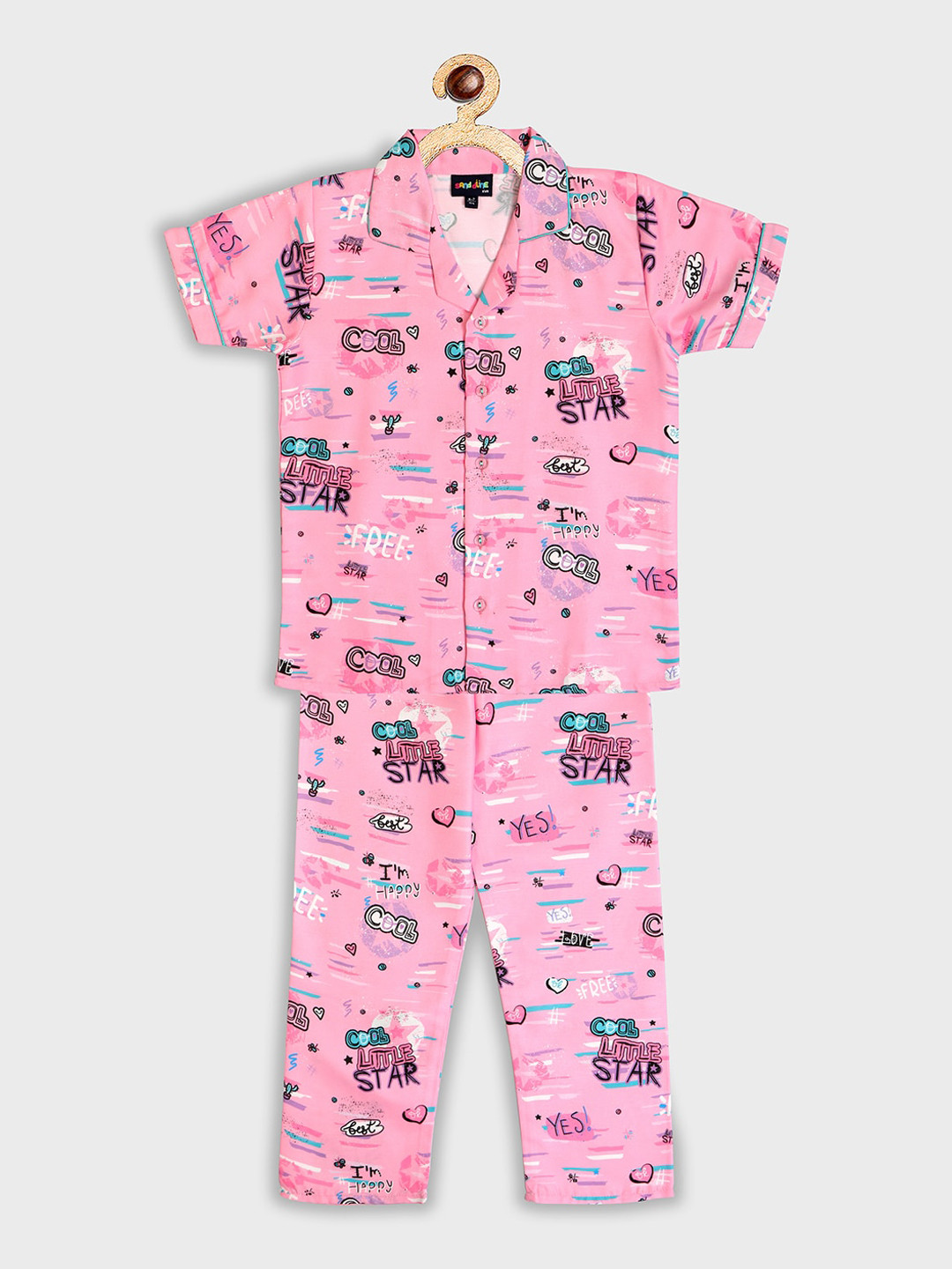Sand Dune Unisex Kids Pink & Black Printed Night suit