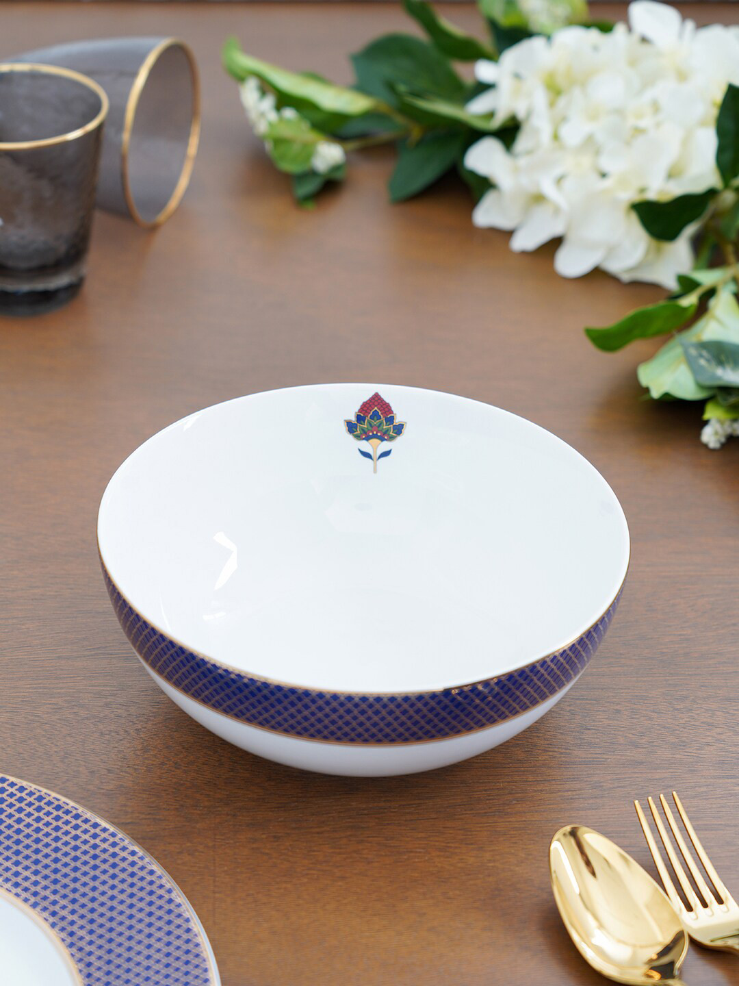 Pure Home and Living Blue & White Printed Serving Bowl