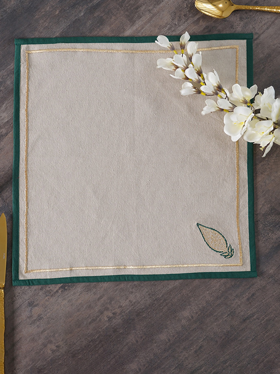 Pure Home and Living Set Of 6 Green Solid Table Napkins